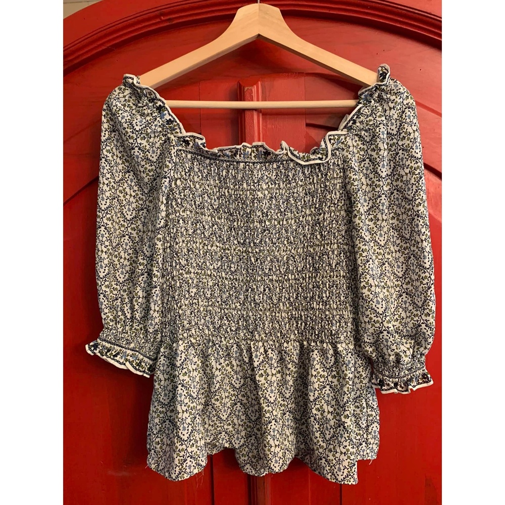 Max Studios Floral Boho Cottage Core Off or On Shoulder Short Crop Shirt EUC S